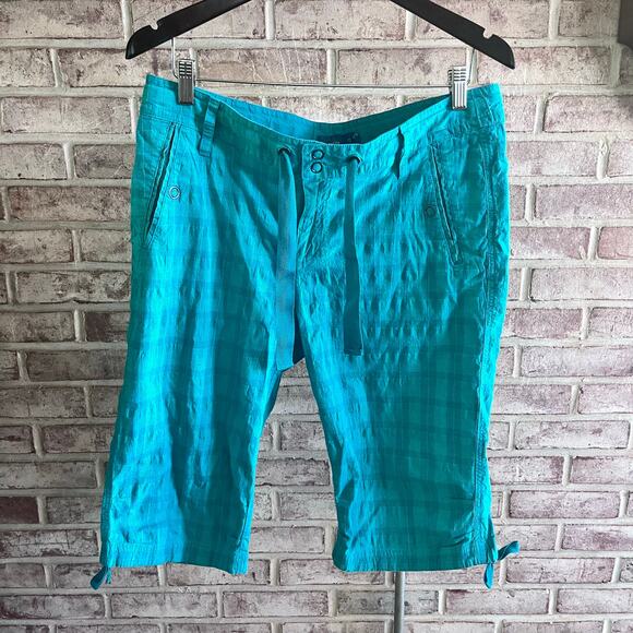 PRANA Mitzi Green Plaid Bermuda Shorts Size 12 (K439) - Picture 2 of 7